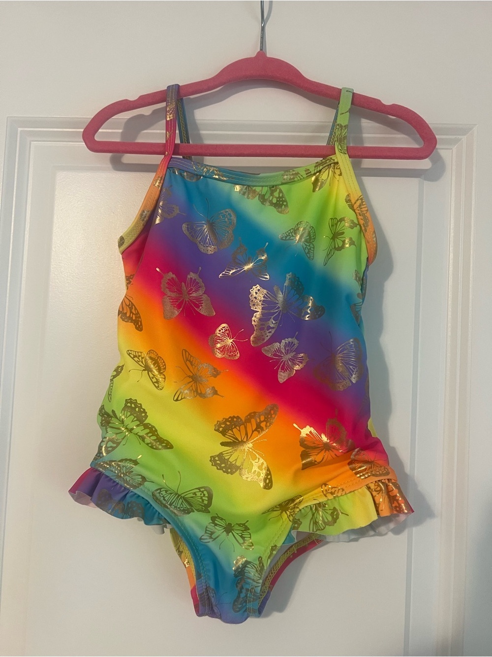5/$25 Kids One-Piece Swimsuit with Rainbow Butterfly Print